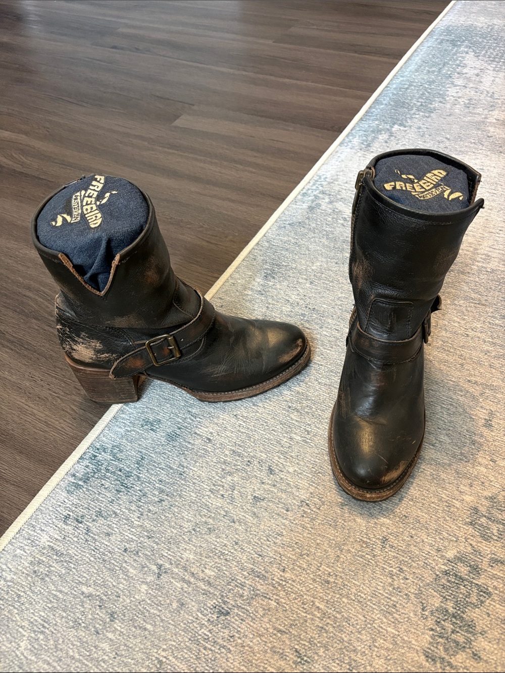 Freebird by Steven Carlito Black Leather Harness Ankle Boots